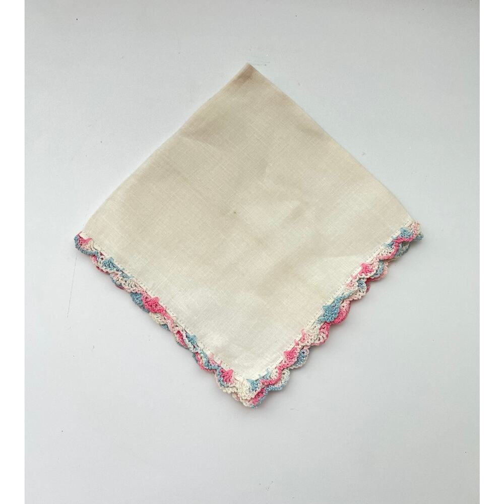 Vintage White Hankie Embroidered Borders 11.5”
